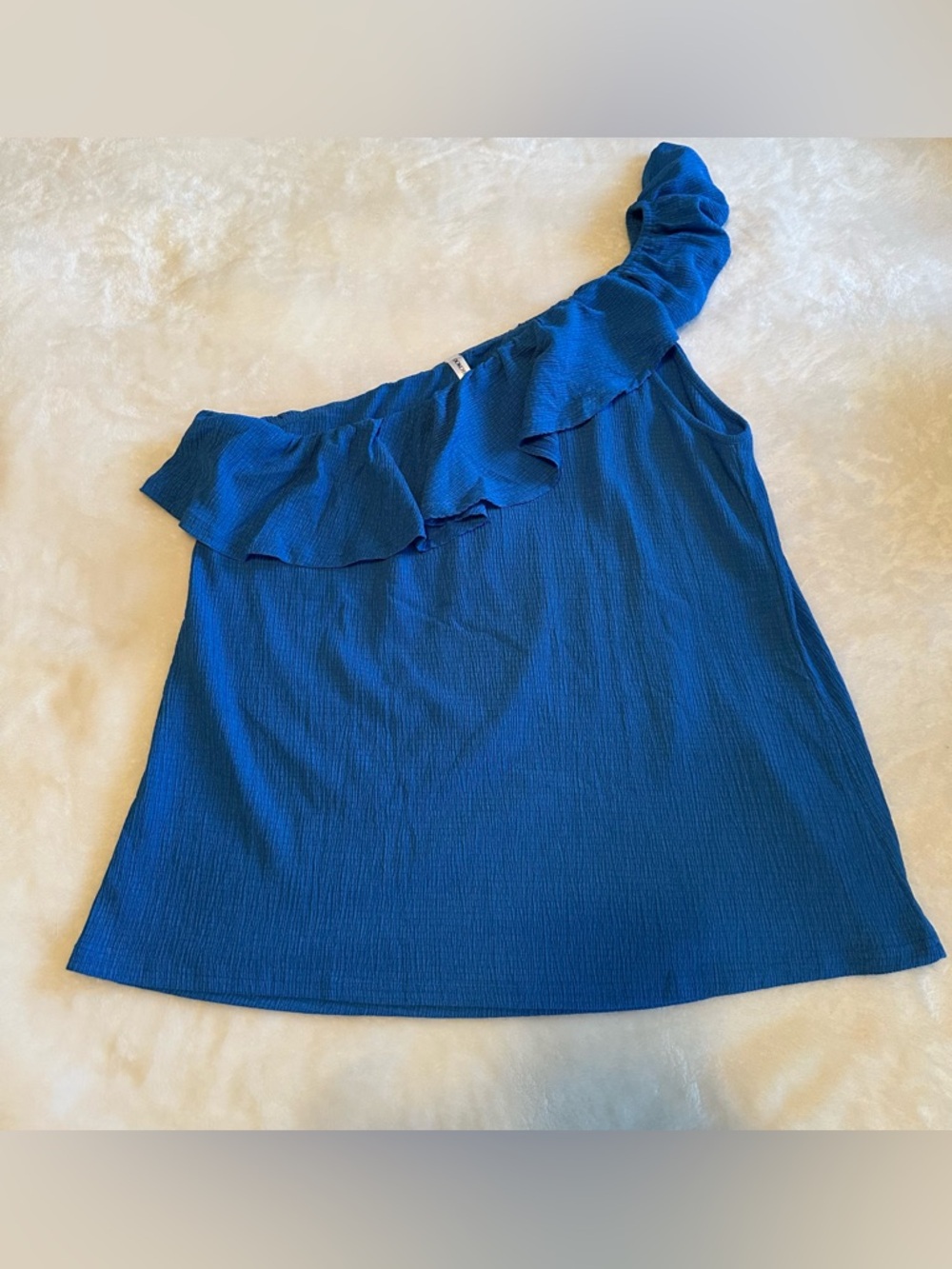 One-Shoulder Ruffle Blue Women's Top XL NWOT - Picture 4 of 5